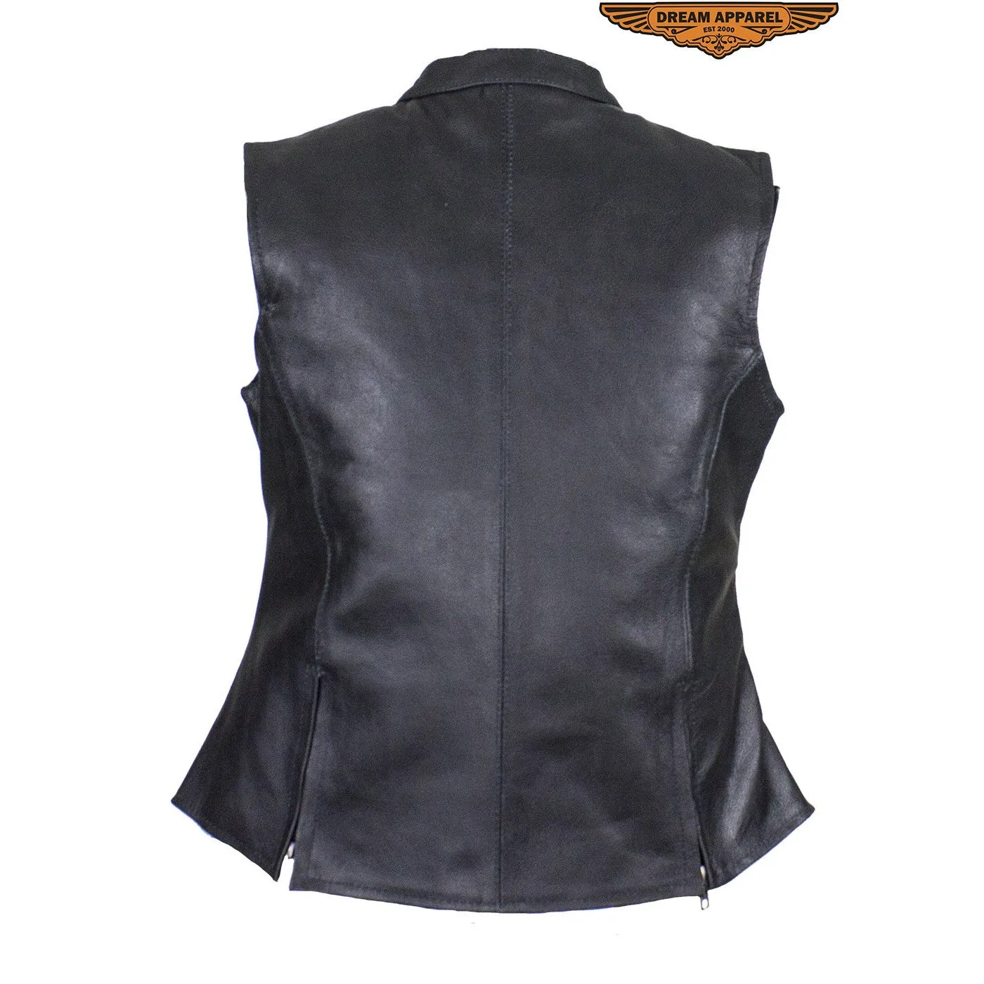 Womens Leather Vest With Two Gun Pockets & Zippered Lower Back