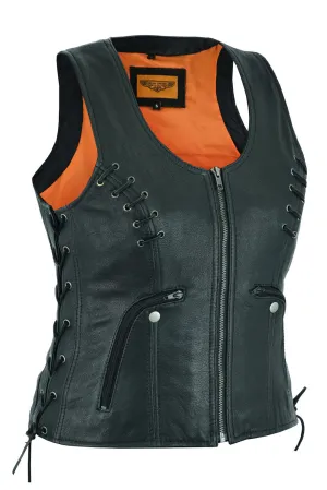 Women's Premium Naked Goat Skin Vest with Side Laces