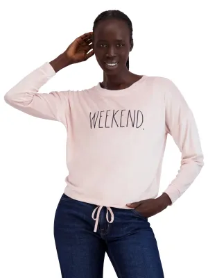 Women's "WEEKEND" Drawstring Hem Velour Sweatshirt