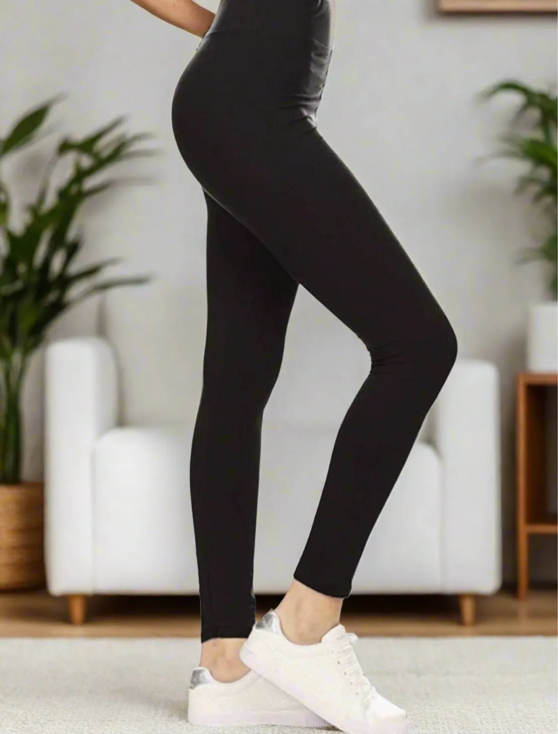 Womens Solid Black Leggings, Soft Yoga Pants, Sizes OS/TC/TC2, Yoga Waist, Exclusive Leggings