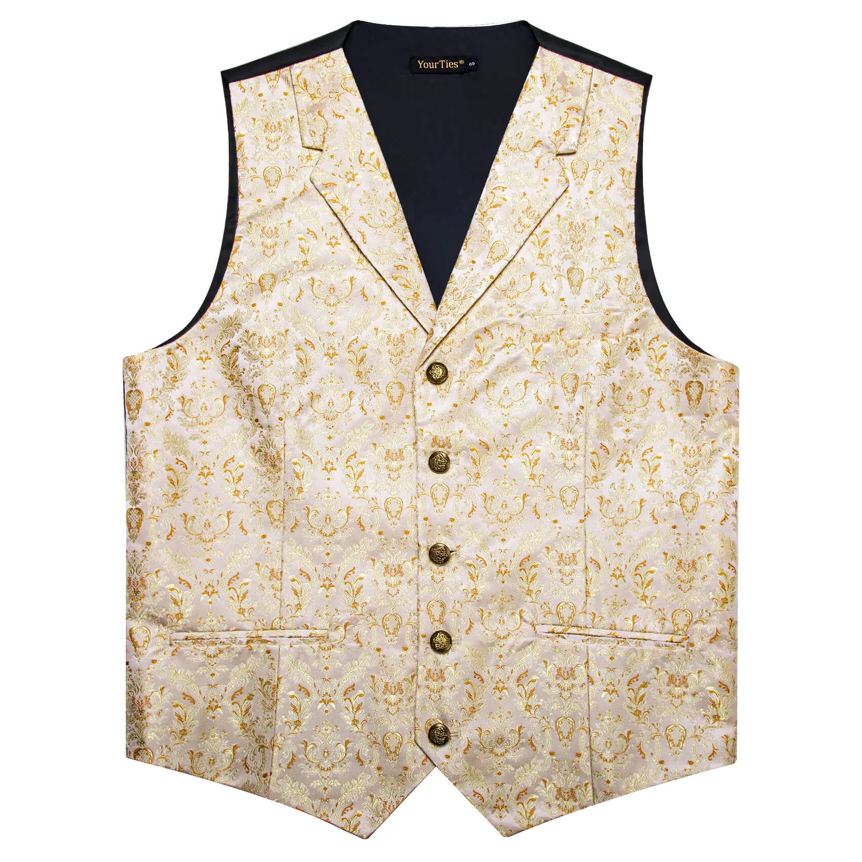 YourTies Waistcoat Beige Yellow Orange Floral Silk Men's Vest Tie Set