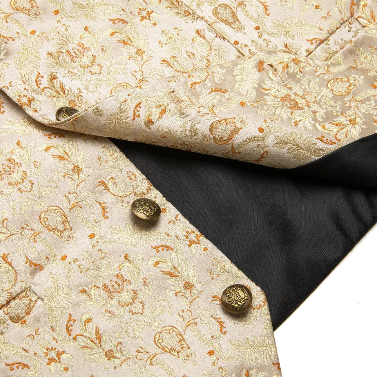 YourTies Waistcoat Beige Yellow Orange Floral Silk Men's Vest Tie Set