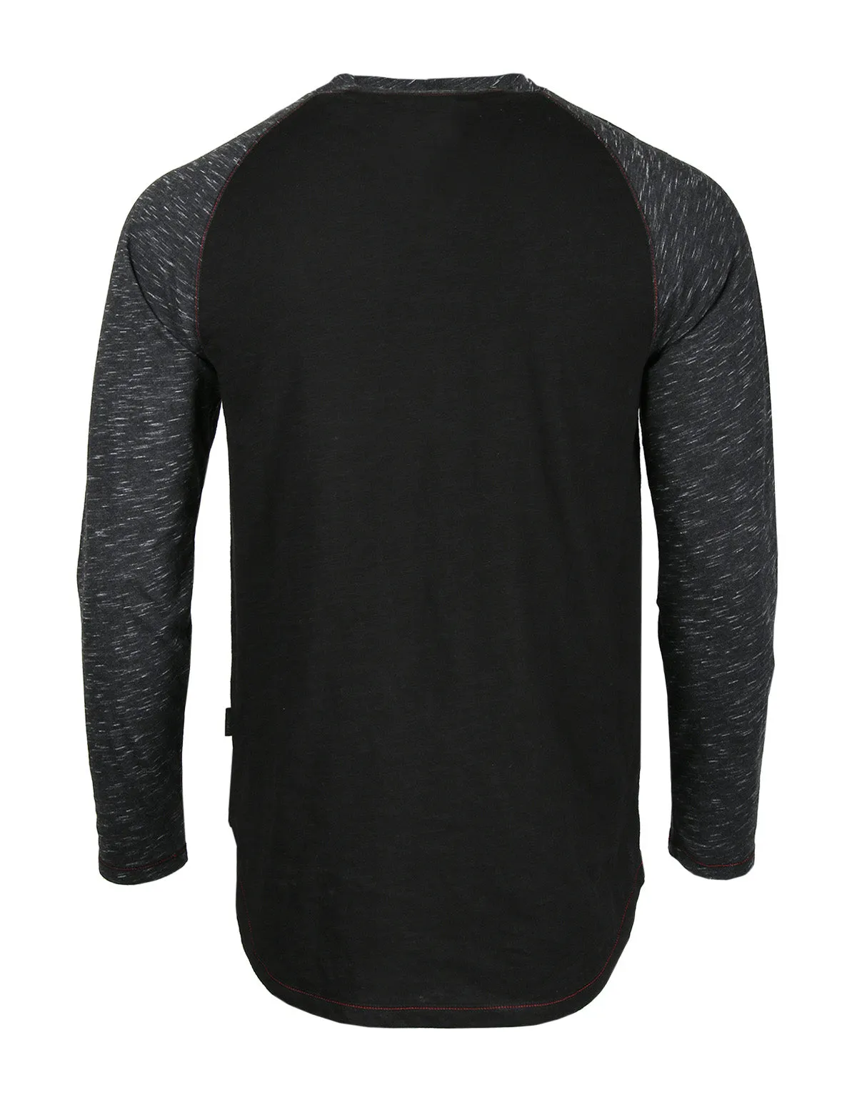 ZIMEGO Long Sleeve Contrast Raglan Henley V-Neck T-Shirts BLK-BLK